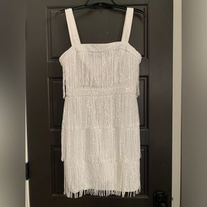 Fringed sequin white dress